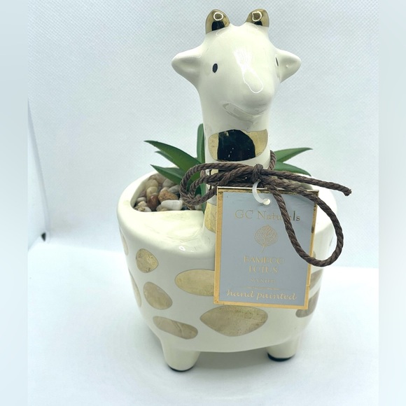 GC Natural Gold Spotted Ivory Ceramic Giraffe Faux Succulent Planter Decor. NWT - Picture 2 of 7